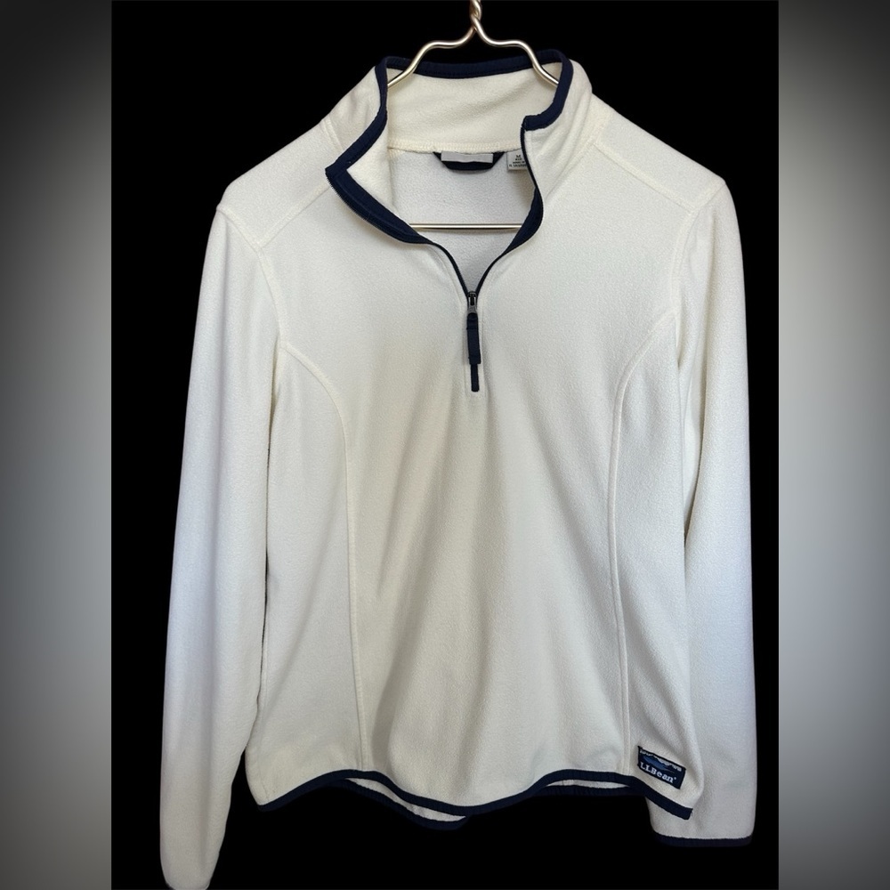 L.L.Bean Soft-Brushed Fitness Fleece 1/4 Zip Pullover Size M Outdoor Cream/White